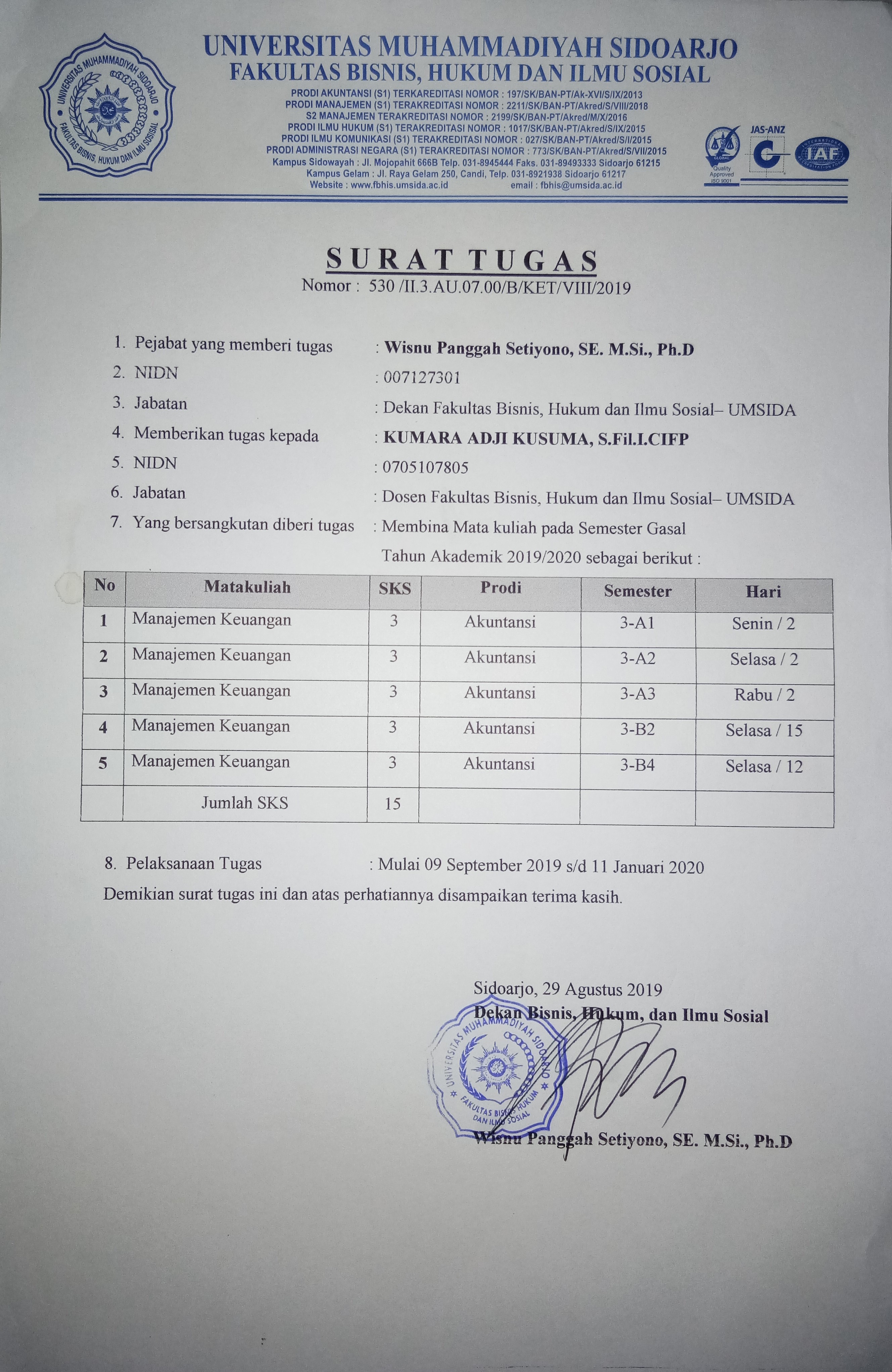 Surat Tugas Mengajar Gasal 2019 2020 Repository Universitas Muhammadiyah Sidoarjo 5442